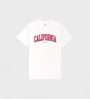 Men's Sporty And Rich California T Shirts White / Light Red / Navy | 5u1ajYLGwTb