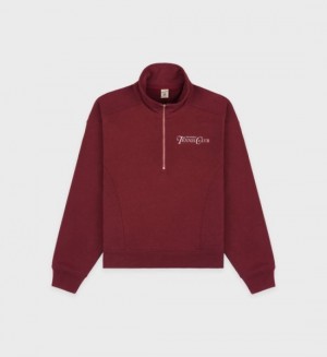 Men's Sporty And Rich Rizzoli Tennis Quarter Zip Sweatshirts Burgundy / White | t1aQHaOt2Ge