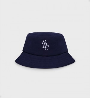 Men's Sporty And Rich SRC Pique Bucket Cap Navy / White | ZH2xtHes5l8