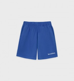 Men's Sporty And Rich Serif Logo Gym Shorts Blue | oTsR5Acst3q