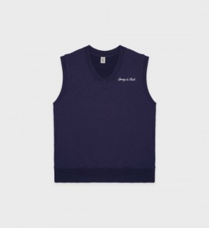 Men's Sporty And Rich Syracuse V-Neck Vest Sweatshirts Navy / White | EL29S0fTR5R