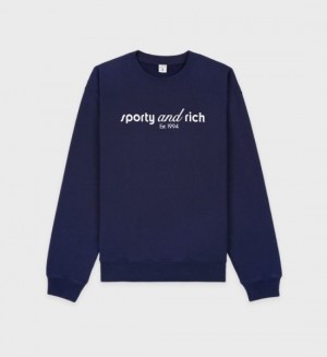 Men's Sporty And Rich Tank Crewneck Sweatshirts Navy | mm407SF0Z0c