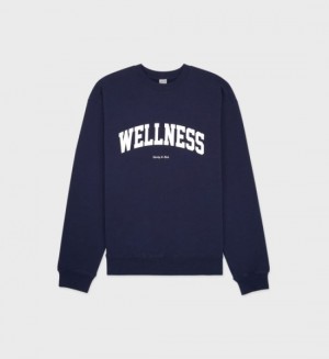 Men's Sporty And Rich Wellness Ivy Crewneck Sweatshirts Navy | vf5QCKpLN29