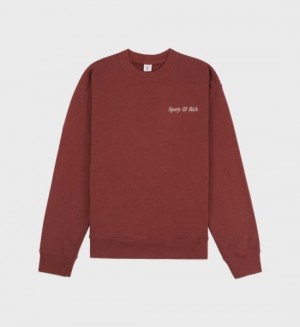 Women's Sporty And Rich HWCNY Crewneck Sweatshirts Burgundy / Cream | DRhcQUuXQfi