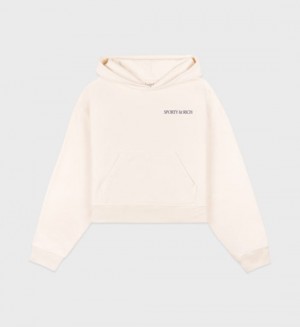 Women's Sporty And Rich H&W Club Cropped Hoodie Cream / Navy | ZN6OOJIXw1q