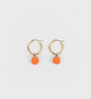 Women's Sporty And Rich Orange Pearl Drop Hoops Jewelry Orange | 7SzzDslh0gG