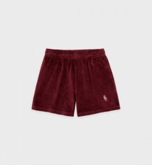 Women's Sporty And Rich SRC Velour Shorts Burgundy / White | bEmPxc7HL5r