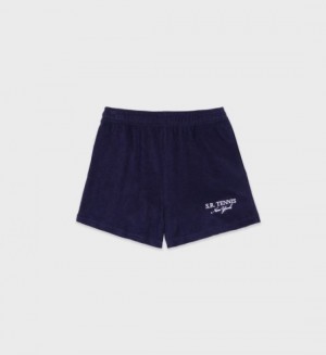 Women's Sporty And Rich SR Tennis Terry Shorts Navy | VUCybPRTbRP