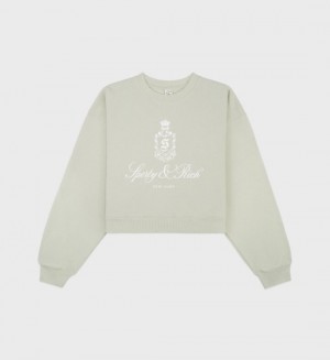 Women's Sporty And Rich Vendome Cropped Crewneck Sweatshirts Olive / White | HX9zb8eov47