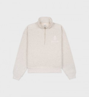 Women's Sporty And Rich Vendome Quarter Zip Sweatshirts Beige / White | ehZU0JQBXFv