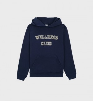 Women's Sporty And Rich Wellness Club Flocked Hoodie Navy | NH3o75l0nsr