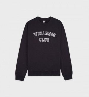 Women's Sporty And Rich Wellness Club Flocked Crewneck Sweatshirts Black / White | FuIOvY98UTx