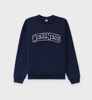 Women's Sporty And Rich Wellness Ivy Bouclé Crewneck Sweatshirts Navy | Iids15D9B40