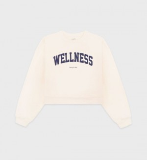 Women's Sporty And Rich Wellness Ivy Cropped Crewneck Sweatshirts Cream / Navy | VQllF9DBJ8o