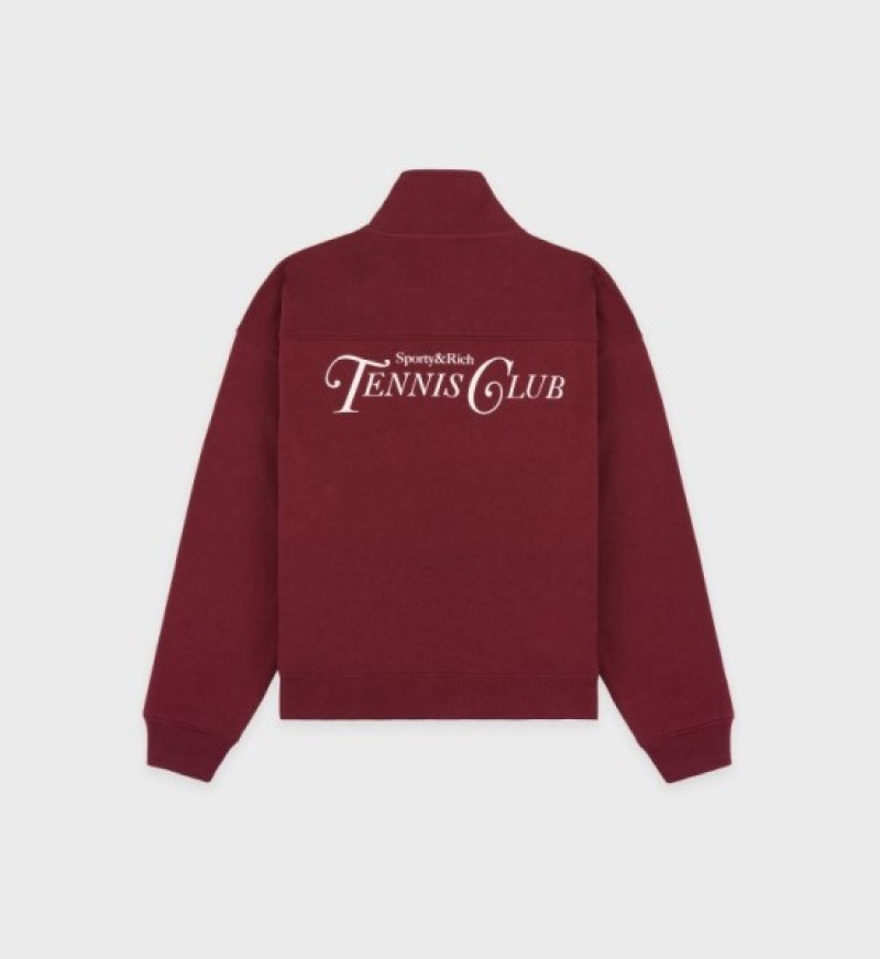 Men's Sporty And Rich Rizzoli Tennis Quarter Zip Sweatshirts Burgundy / White | t1aQHaOt2Ge