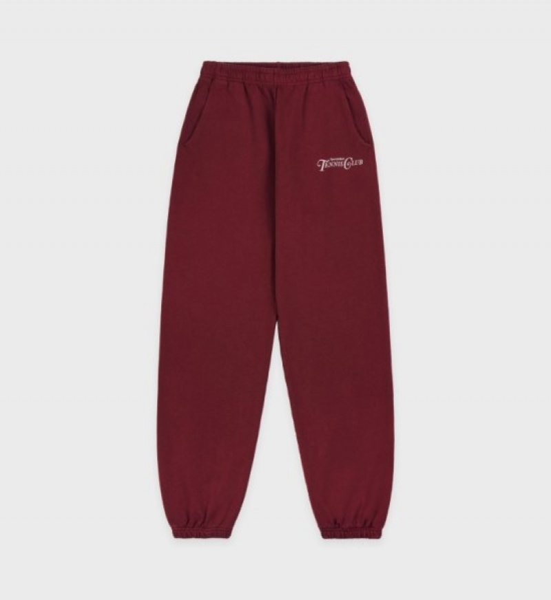 Men\'s Sporty And Rich Rizzoli Tennis Sweatpants Burgundy / White | 093oRtv5W1P