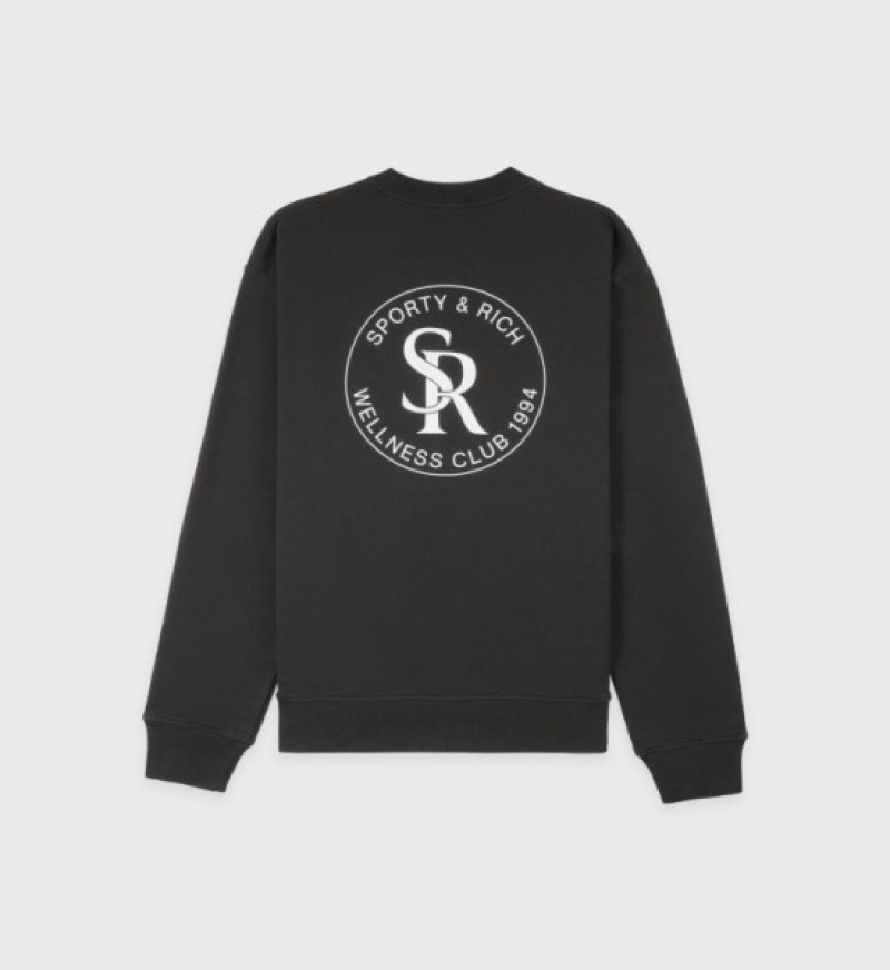 Men's Sporty And Rich S&R Crewneck Sweatshirts Black | b1vwtHVeRC8