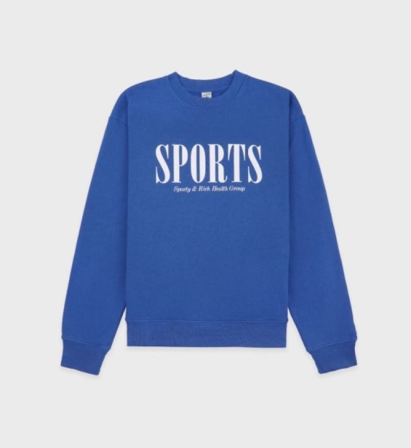 Men\'s Sporty And Rich Sports Crewneck Sweatshirts Blue | bLb9uSwce4y