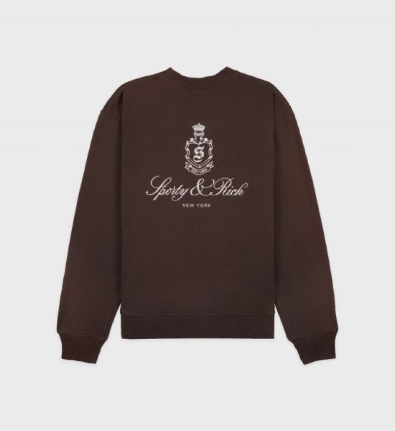 Men's Sporty And Rich Vendome Crewneck Sweatshirts Chocolate | XNGxXyrlF5Q