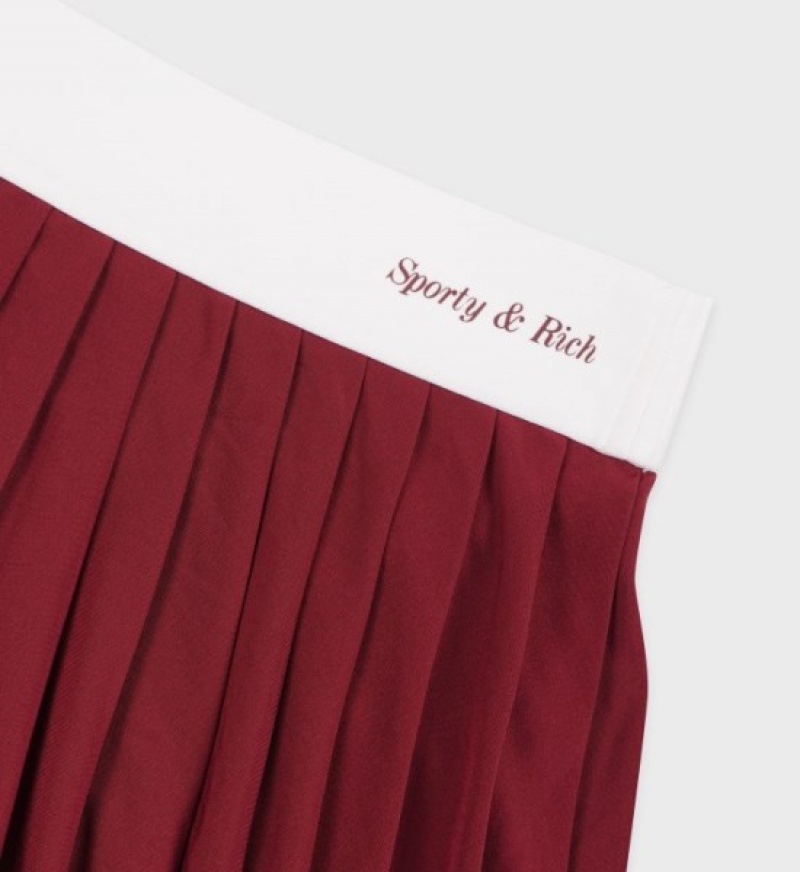 Women's Sporty And Rich Classic Logo Pleated Skirt Burgundy / White | sAGJD0aiaoj