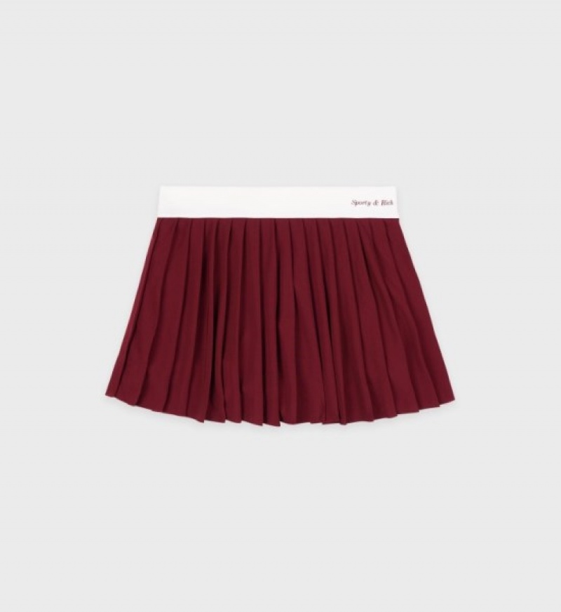 Women\'s Sporty And Rich Classic Logo Pleated Skirt Burgundy / White | sAGJD0aiaoj