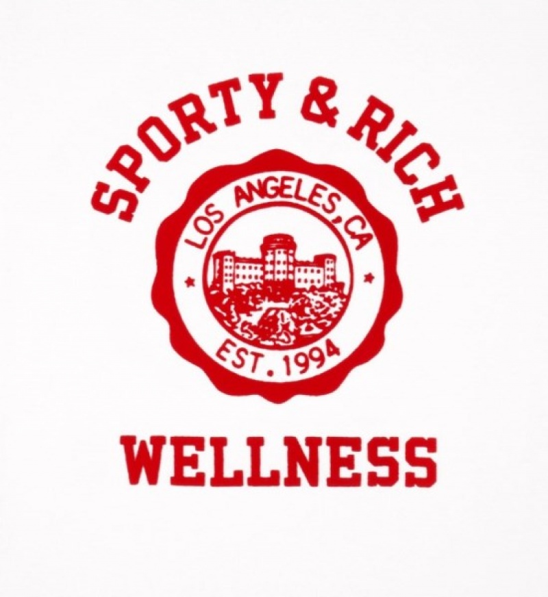 Women's Sporty And Rich Emblem Ringer Tee T Shirts White / Light Red | CrT3OrMrV5k