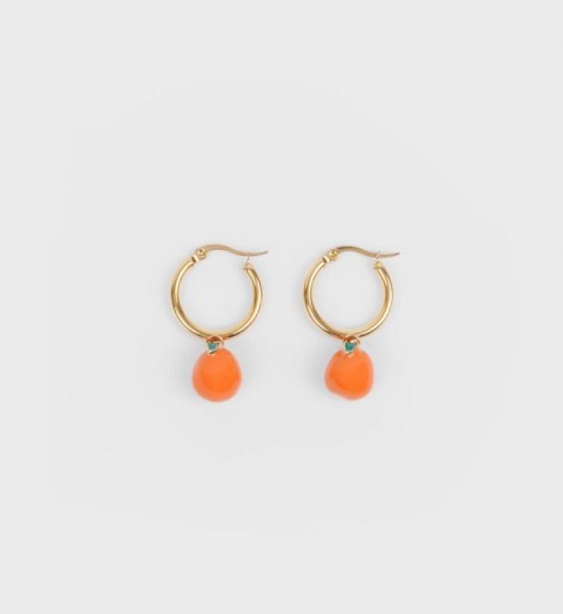 Women\'s Sporty And Rich Orange Pearl Drop Hoops Jewelry Orange | 7SzzDslh0gG