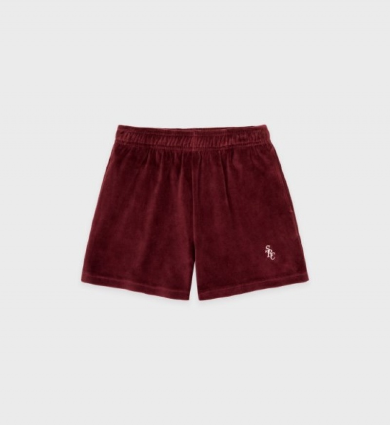 Women\'s Sporty And Rich SRC Velour Shorts Burgundy / White | bEmPxc7HL5r