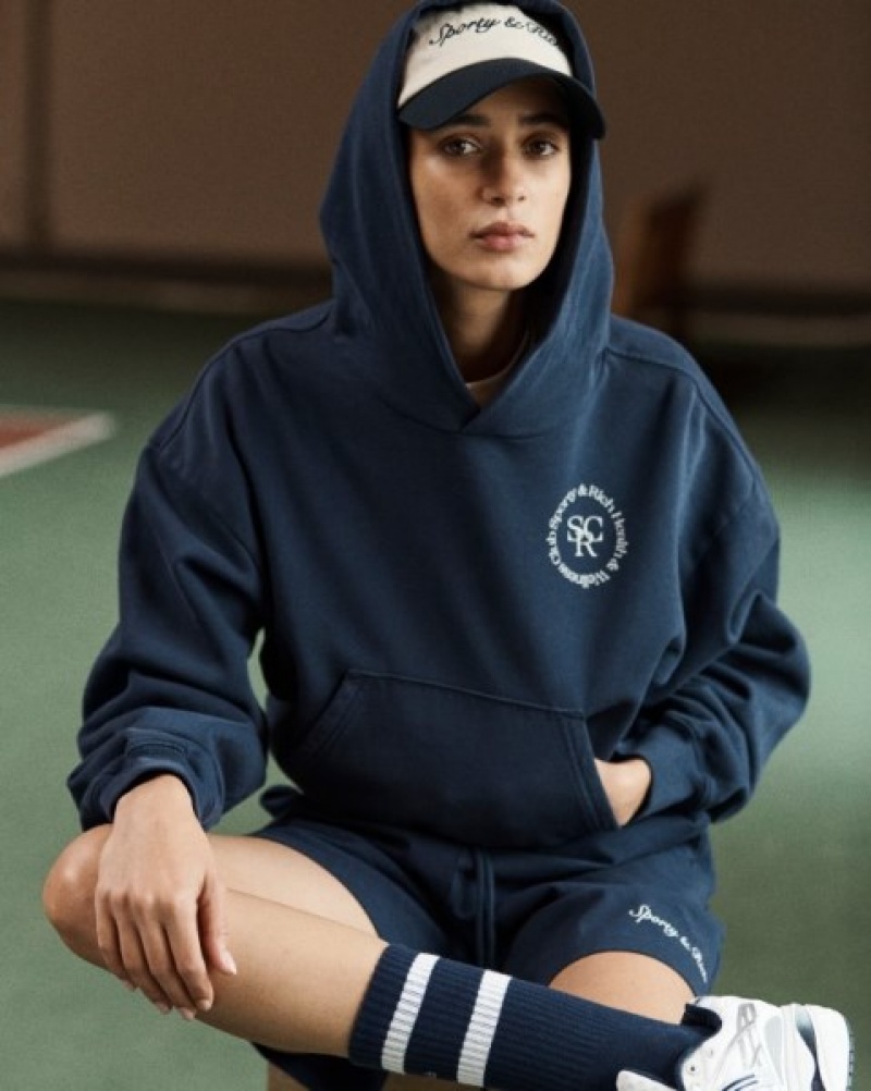 Women's Sporty And Rich SRHWC Cropped Hoodie Navy / White | 7JgetBovrxV