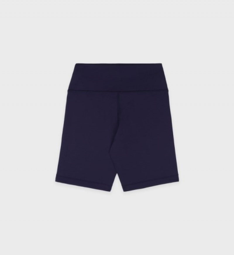 Women's Sporty And Rich Serif Logo Biker Shorts Navy | aLnxxclcHBO