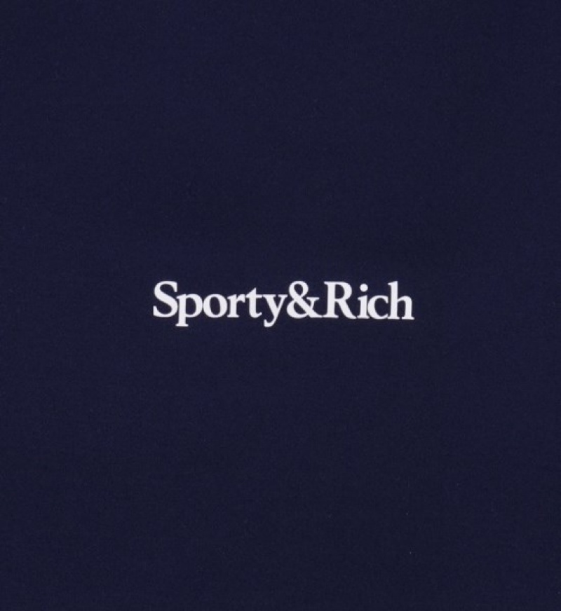 Women's Sporty And Rich Serif Logo Biker Shorts Navy | aLnxxclcHBO