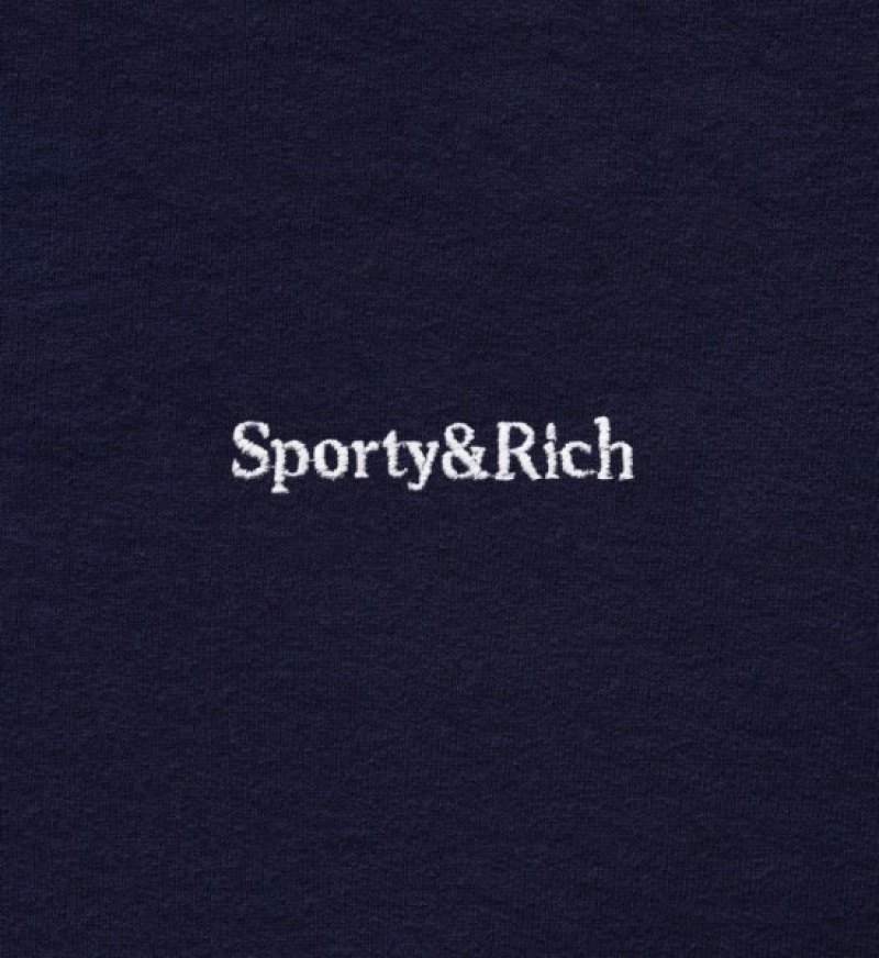 Women's Sporty And Rich Serif Logo Embroidered Polo Sweatshirts Navy | PovTAUmq3bQ