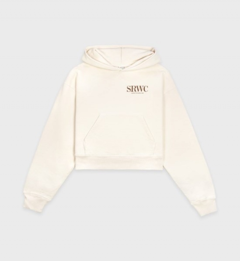 Women\'s Sporty And Rich Upper East Side Cropped Hoodie Cream | Ns235V3ZwUz