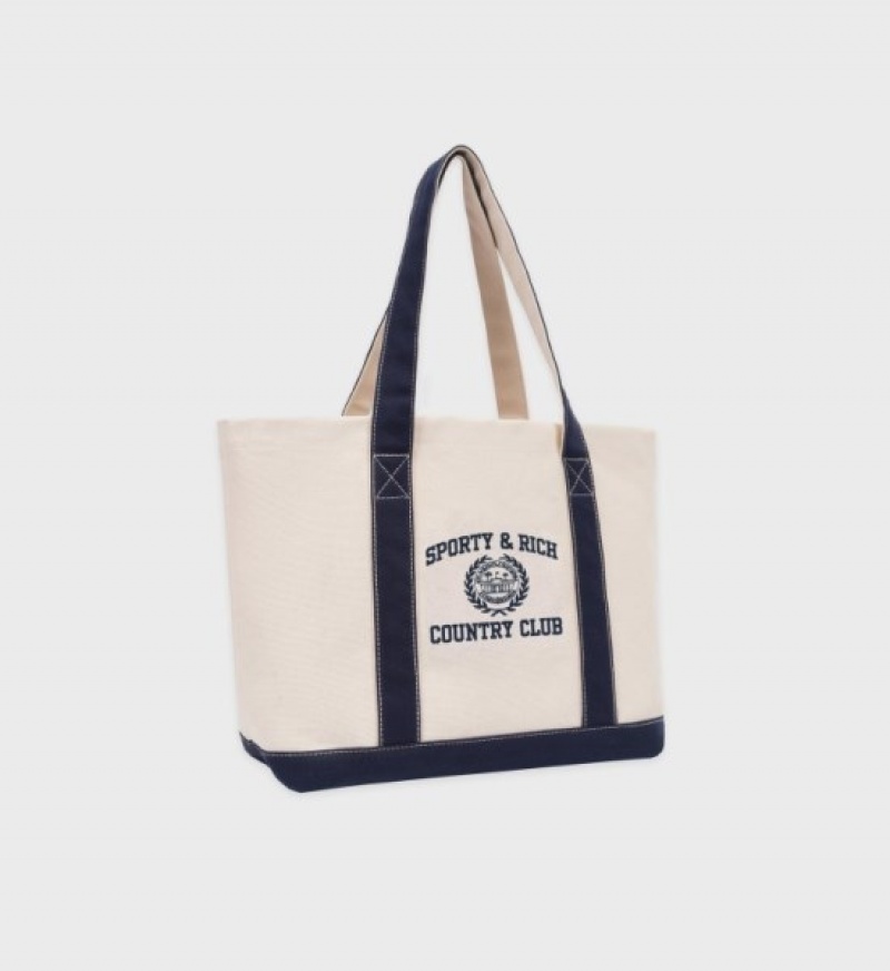 Women's Sporty And Rich Varsity Crest XL Tote Bags Beige | vRbOOa2c6Q1