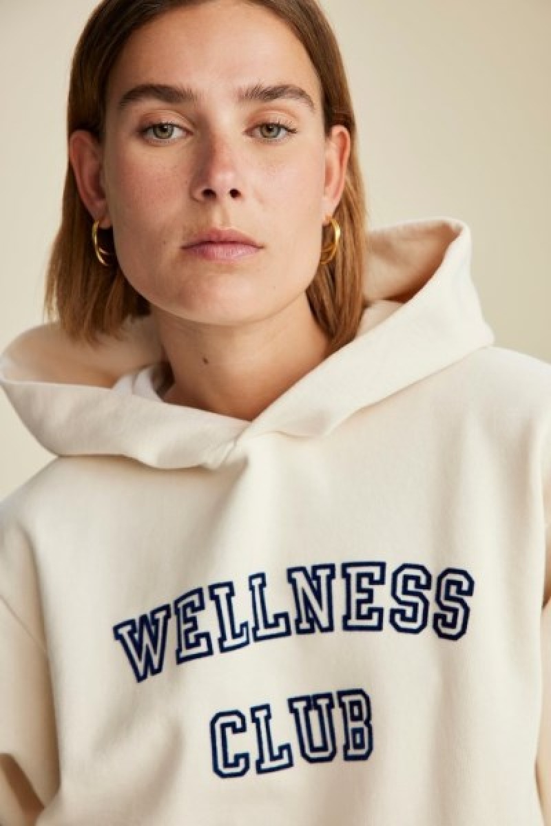 Women's Sporty And Rich Wellness Club Flocked Hoodie Cream | ZLeONj5koLn