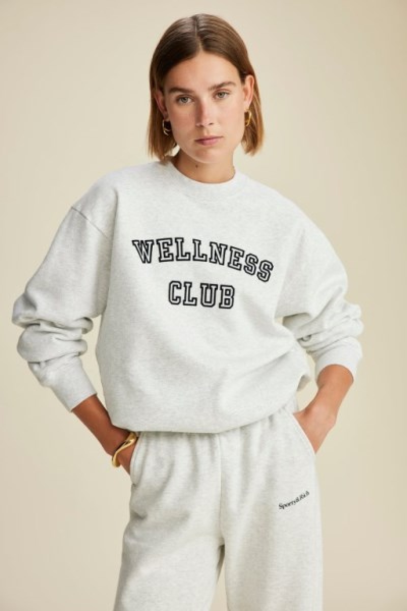 Women's Sporty And Rich Wellness Club Flocked Crewneck Sweatshirts Grey | WhoFN1e16Jg