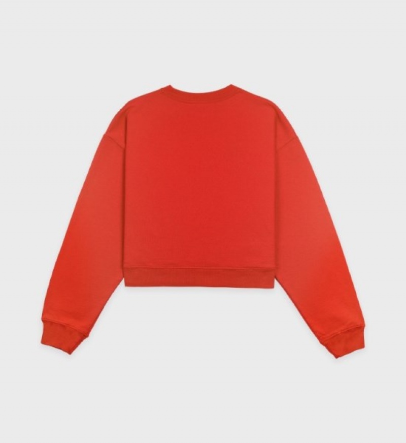 Women's Sporty And Rich Wellness Ivy Cropped Crewneck Sweatshirts Red / White | wEEhbeS0l6H